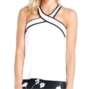 Fabletics White Cross-Strap Tank with Black Trim